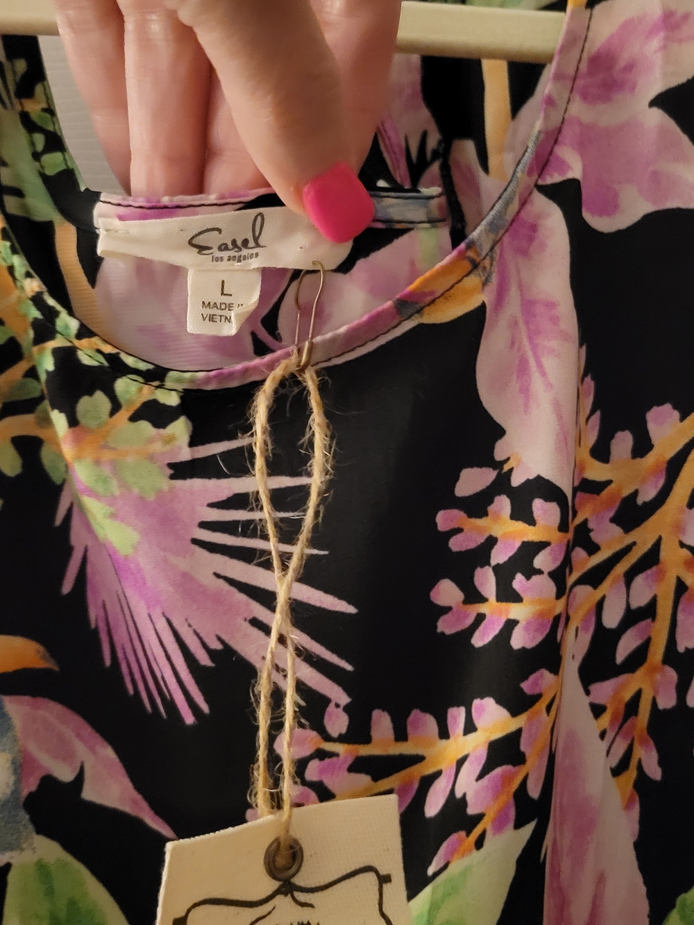 easel Black Floral Tropical Print Peplum Top - Picture 2 of 5